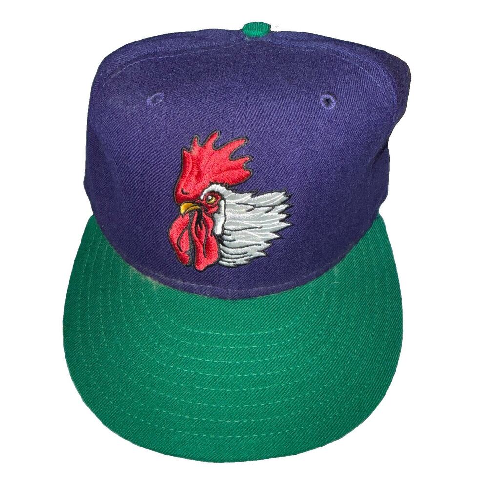 Vintage 90s Port City Roosters MiLB Wool Fitted Hat New Era 5950 7 1/8 USA